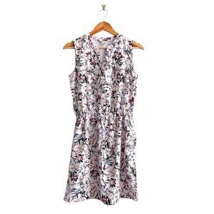 Catherine Malandrino Dress Floral Summer Button Up Womens S Drawstring Tie Waist